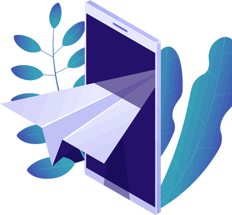 Ilustração de avião de papel saindo de um celular